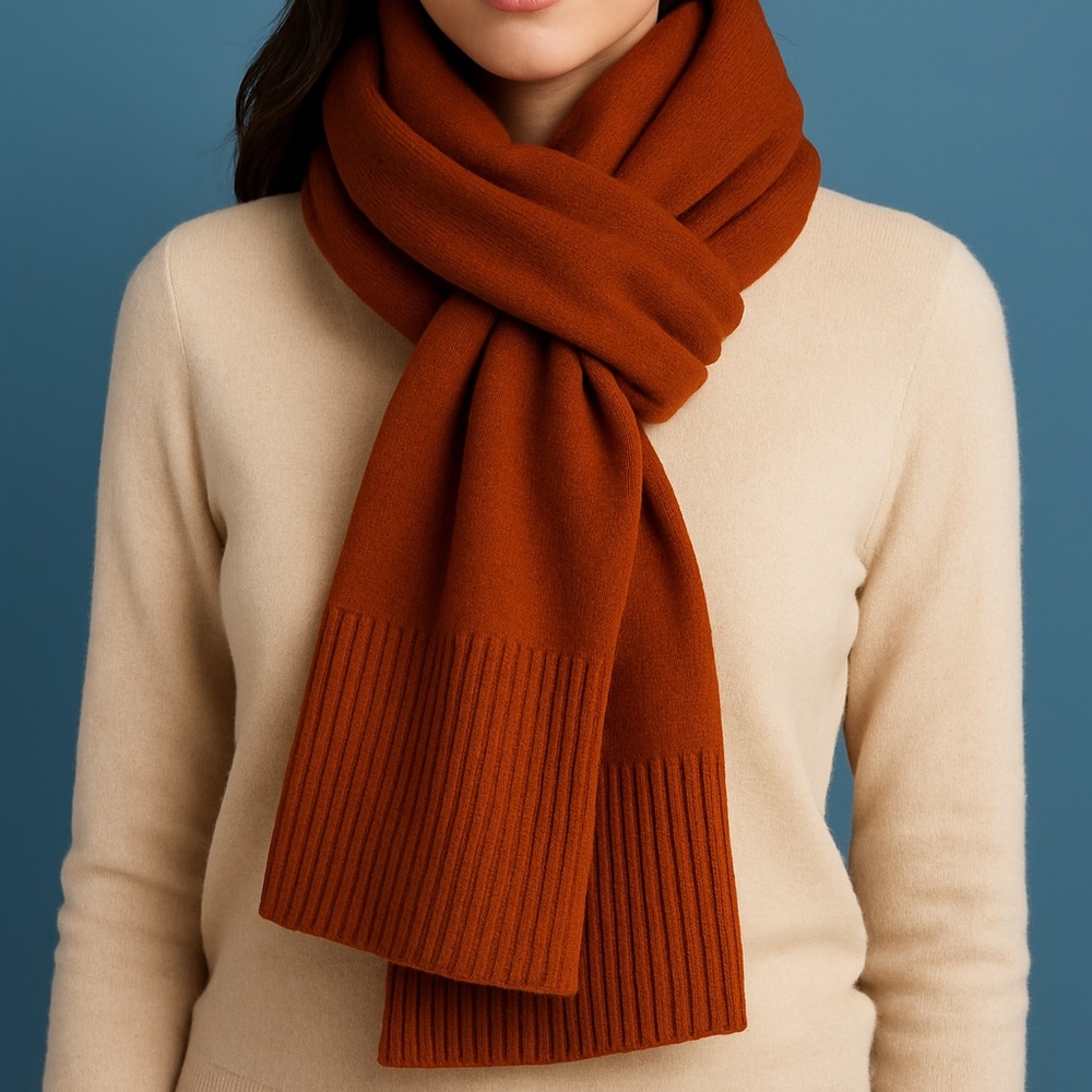 Brown extra-long responsible merino wool scarf NWT